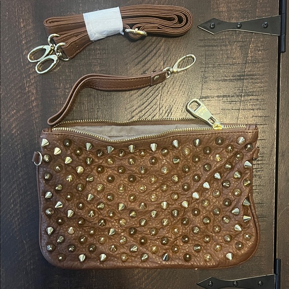 Steve Madden Handbags - Steve Madden Brown Studded Clutch